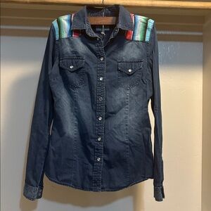 YMI Denim Shirt with Vibrant Accents